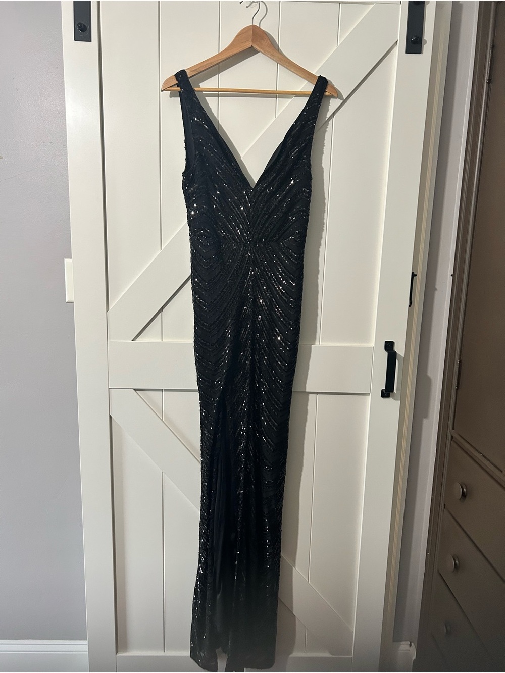 Fashion Nova Black Sequin V-Neck Gown